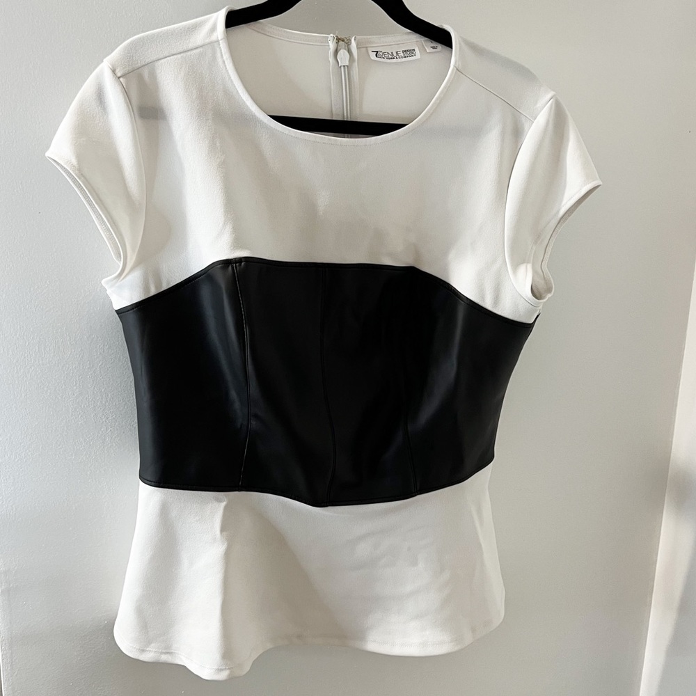 Black Faux Leather and White Blouse